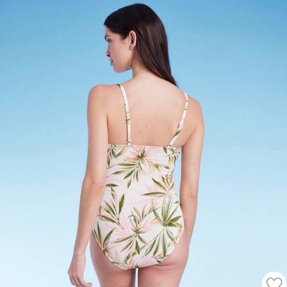Shade & Shore Cream Tropical Print Scoop Neck One Piece Swim Size Medium - Picture 2 of 6
